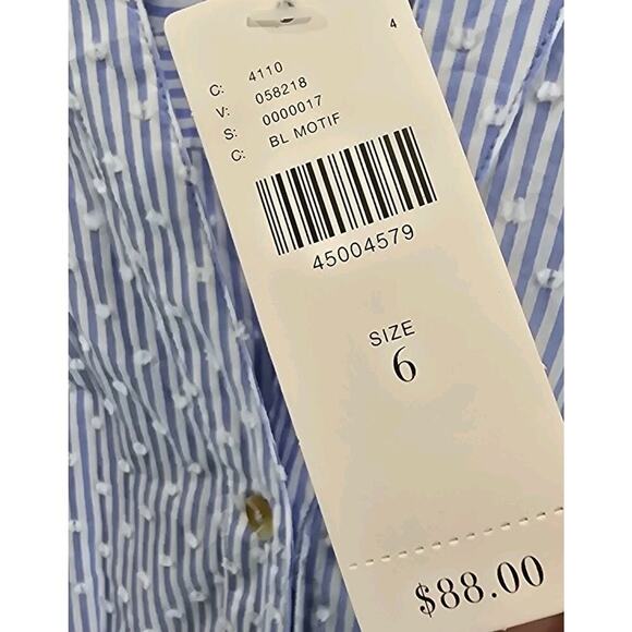 Maeve Shirt Womens 6 Small Blue White Button Tie Waist Clip Swiss Dot - Picture 10 of 13